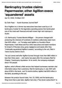 Bankruptcy trustee claims Papermaster, other Agillion execs ‘squandered’ assets – Austin Business Journal